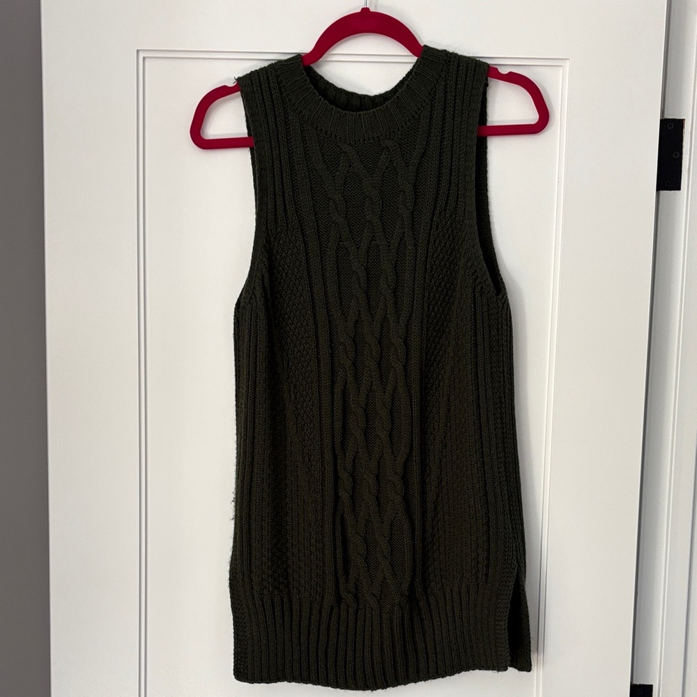 Topshop Olive Green Cable Knit Sleeveless Top